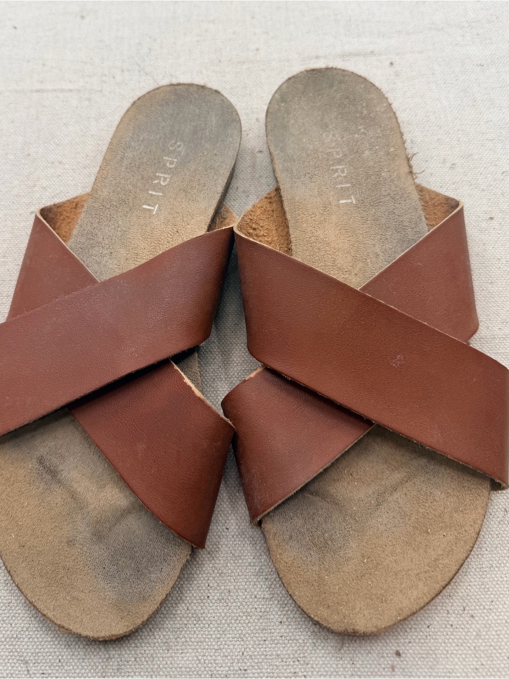 Esprit Women's Brown Crisscross Slide Sandals - Leather Look